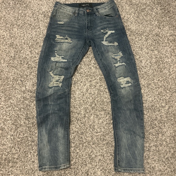 Rue21 Men's Slim Straight Distressed Blue Jeans - Picture 1 of 5